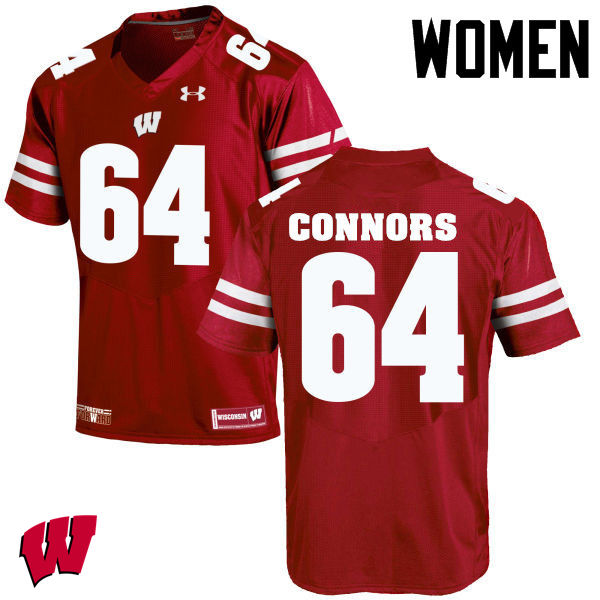 Women Wisconsin Badgers #64 Brett Connors College Football Jerseys-Red - Click Image to Close
